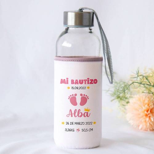 Botella personalizada Bautizo "Huellas niña" Detalles de bautizo - Detalles personalizables para Bautizo