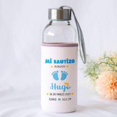 Botella personalizada Bautizo "Huellas niño" Detalles de bautizo - Detalles personalizables para Bautizo
