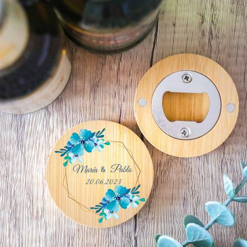 Abridor de madera con grabación "Modelo Azul" Detalle boda - Detalles personalizables para Boda