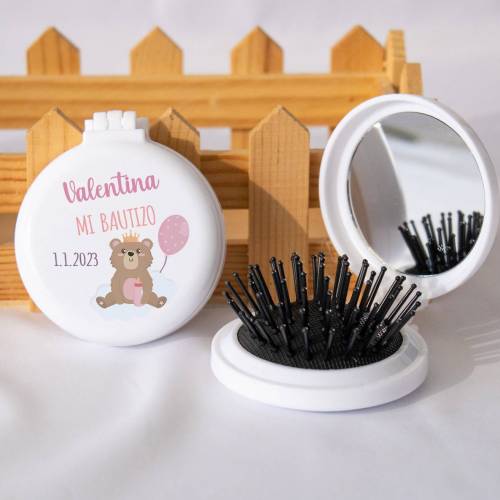 Espejo personalizado con cepillo Modelo "Valentina" Detalles bautizo - Detalles personalizables para Bautizo