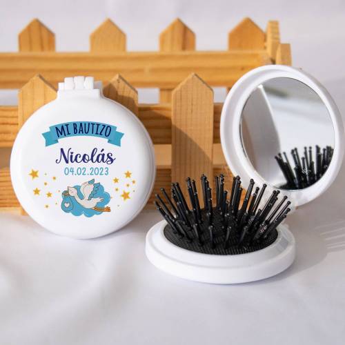 Espejo personalizado con cepillo Modelo "Nicolás" Detalles bautizo - Detalles personalizables para Bautizo
