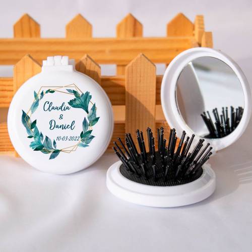 Espejo personalizado con cepillo Modelo "Diana" Detalles boda - Detalles personalizables para Boda