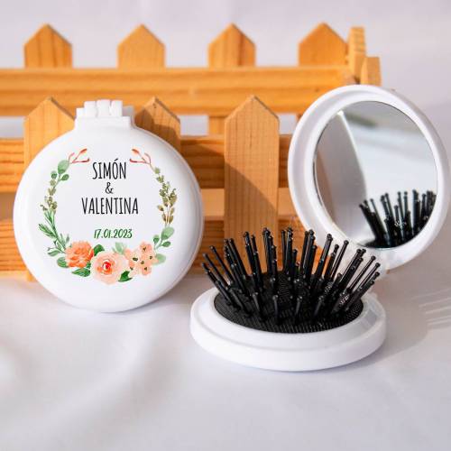 Espejo personalizado con cepillo Modelo "Macedonia" Detalles boda - Detalles personalizables para Boda