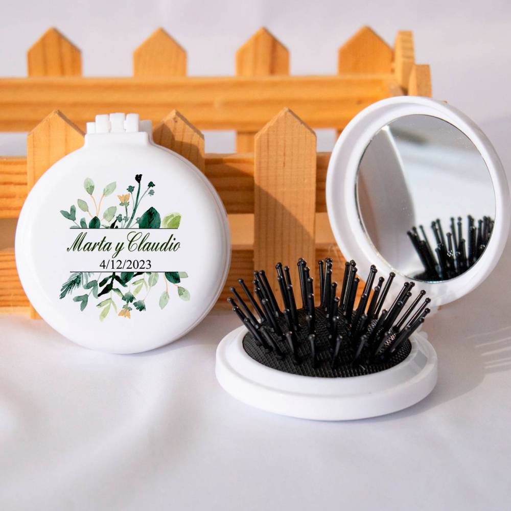 Espejo personalizado con cepillo Modelo "Nature" Detalles boda - Detalles personalizables para Boda