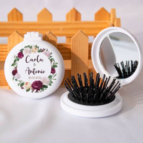 Espejo personalizado con cepillo Modelo "Violet" Detalles boda - Detalles personalizables para Boda
