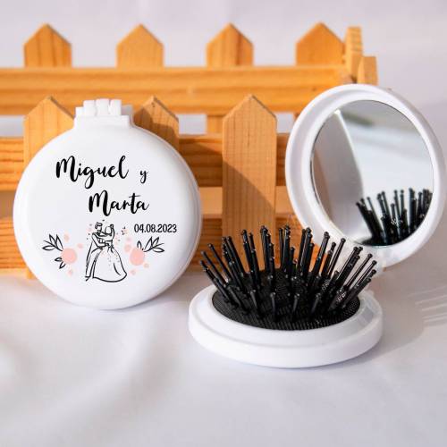 Espejo personalizado con cepillo Modelo "Pastel" Detalles boda - Detalles personalizables para Boda