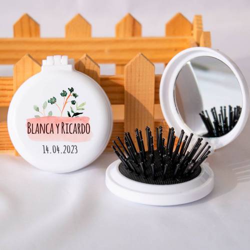 Espejo personalizado con cepillo Modelo "Prado" Detalles boda - Detalles personalizables para Boda