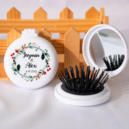 Espejo personalizado con cepillo Modelo "Ágape" Detalles boda - Detalles personalizables para Boda