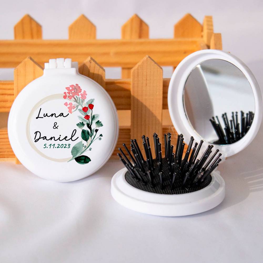 Espejo personalizado con cepillo Modelo "Amor" Detalles boda - Detalles personalizables para Boda