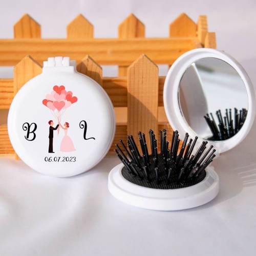 Espejo personalizado con cepillo Modelo "Cupido" Detalles boda - Detalles personalizables para Boda