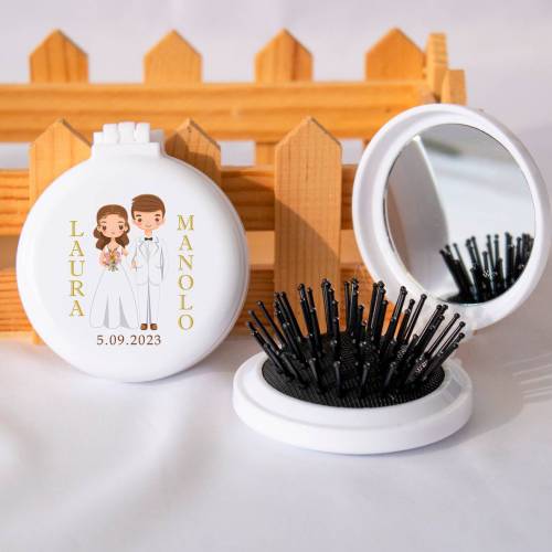 Espejo personalizado con cepillo Modelo "Together" Detalles boda - Detalles personalizables para Boda
