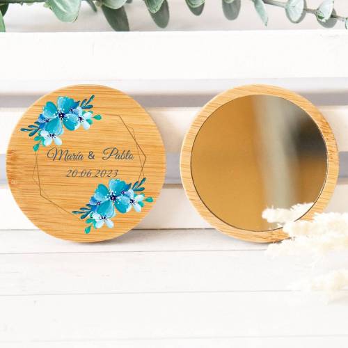 Espejo personalizado de madera "Modelo Azul" Detalles boda - Detalles personalizables para Boda