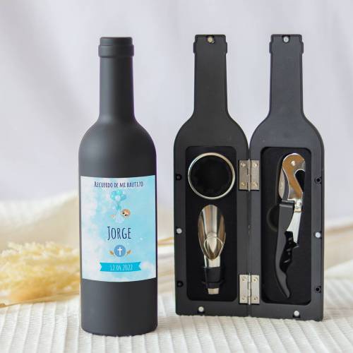 Set accesorios de vino personalizado "Modelo Globos niño" Detalles bautizo - Detalles personalizables para Bautizo
