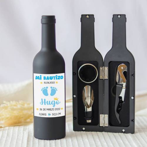 Set accesorios de vino personalizado "Modelo Huellas niño" Detalles bautizo - Detalles personalizables para Bautizo
