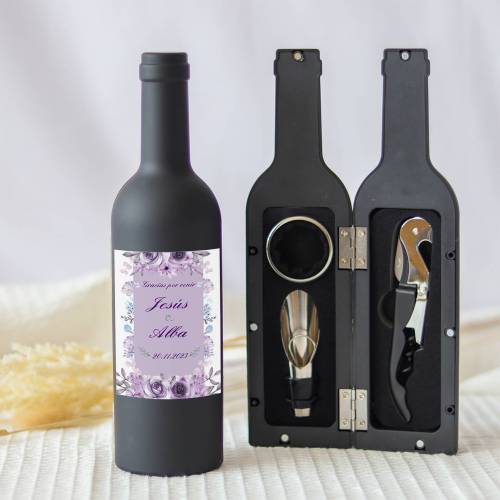 Set accesorios de vino personalizado "Modelo Violeta" Detalles boda - Detalles personalizables para Boda