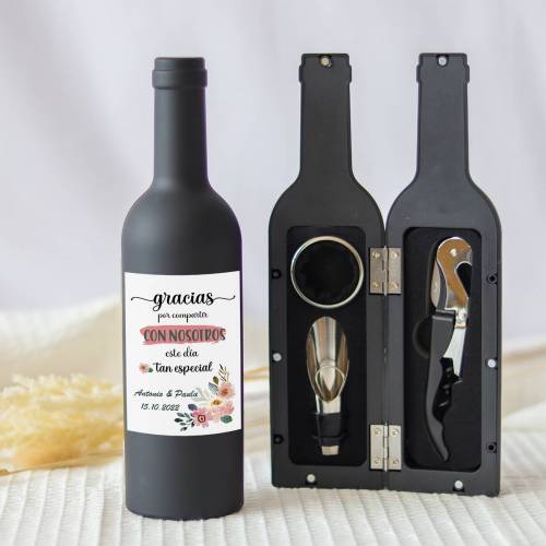 Set accesorios de vino personalizado "Modelo Compartir" Detalles boda - Detalles personalizables para Boda