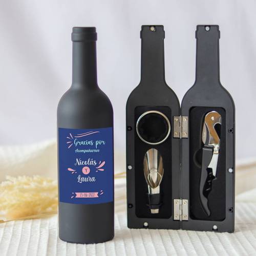 Set accesorios de vino personalizado "Modelo Cartoon" Detalles boda - Detalles personalizables para Boda