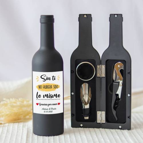 Set accesorios de vino personalizado "Modelo Cariño" Detalles boda - Detalles personalizables para Boda