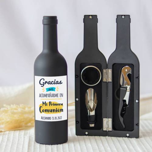 Set accesorios de vino personalizado "Modelo Gracias" Detalles comunión - Detalles personalizables para Comunión