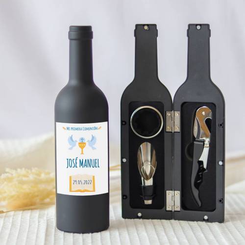 Set accesorios de vino personalizado "Modelo Alas" Detalles comunión - Detalles personalizables para Comunión