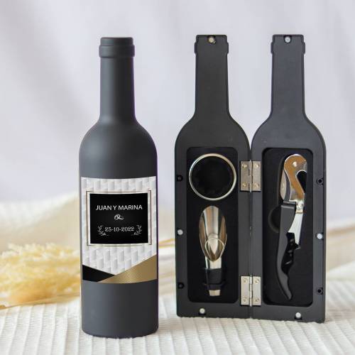 Set accesorios de vino personalizado "Modelo Plata" Detalles boda - Detalles personalizables para Boda