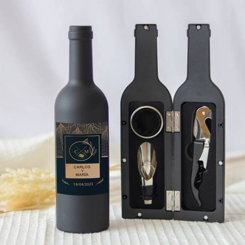 Set accesorios de vino personalizado "Modelo Cruz" Detalles boda - Detalles personalizables para Boda