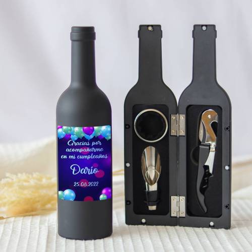 Set accesorios de vino personalizado "Modelo Azul" Detalles cumpleaños - Regalos personalizables cumpleaños