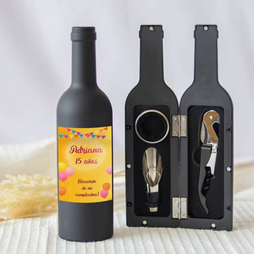 Set accesorios de vino personalizado "Modelo Amarillo" Detalles cumpleaños - Regalos personalizables cumpleaños