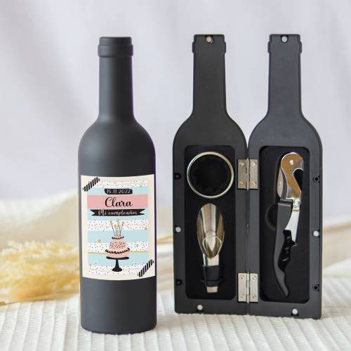 Set accesorios de vino personalizado "Modelo Tarta" Detalles cumpleaños - Regalos personalizables cumpleaños