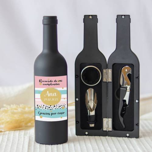 Set accesorios de vino personalizado "Modelo Espiral" Detalles cumpleaños - Regalos personalizables cumpleaños