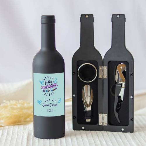 Set accesorios de vino personalizado "Modelo Fiesta" Detalles cumpleaños - Regalos personalizables cumpleaños