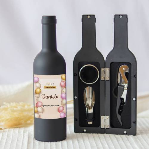 Set accesorios de vino personalizado "Modelo Globos" Detalles cumpleaños - Regalos personalizables cumpleaños