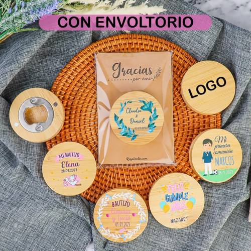 Abridor de madera personalizado con grabación "Modelo Gemelos" Detalle comunión