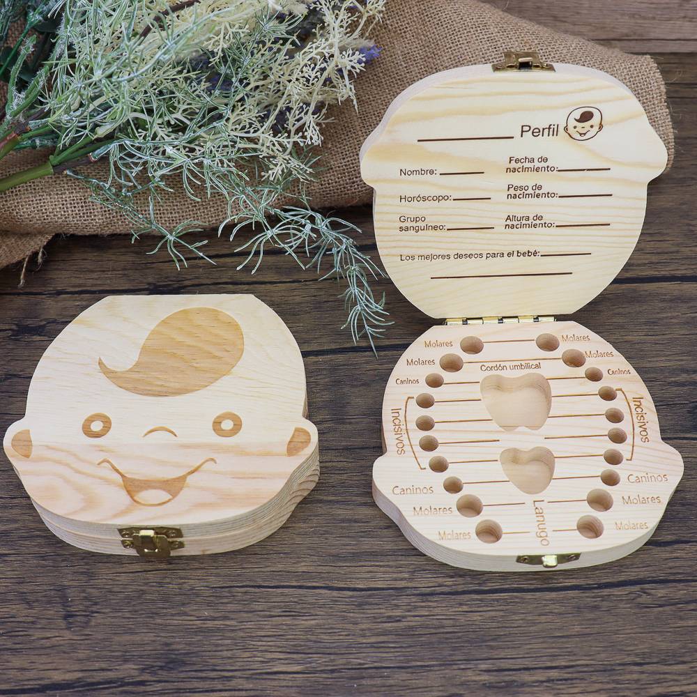 Caja de madera niño para guardar dientes de leche en forma de detalle - Inicio