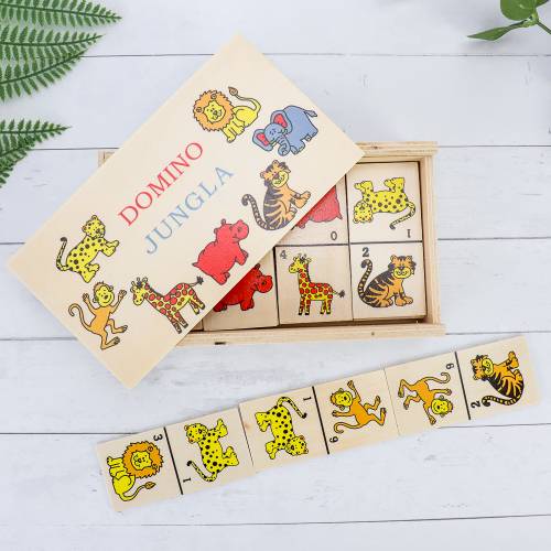 Domino infantil madera con dibujos Animales y Frutas para niños - Detalles Boda Niños