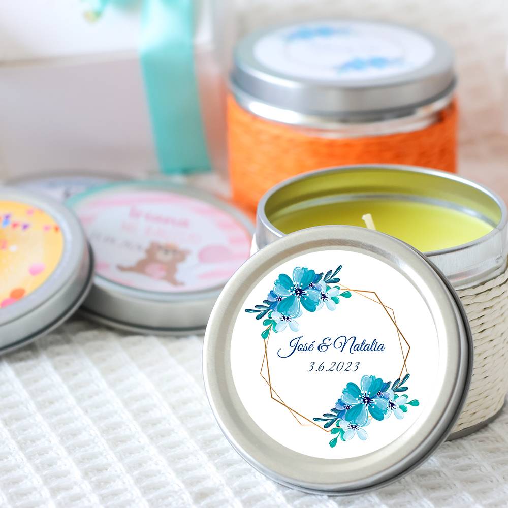 Vela personalizada aromática "Azul" detalles boda - Velas personalizadas boda
