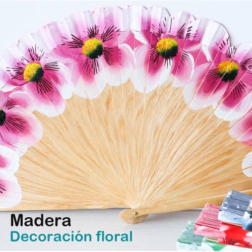 Abanico de madera pintado flores Abanicos para boda - Detalles de boda Abanicos