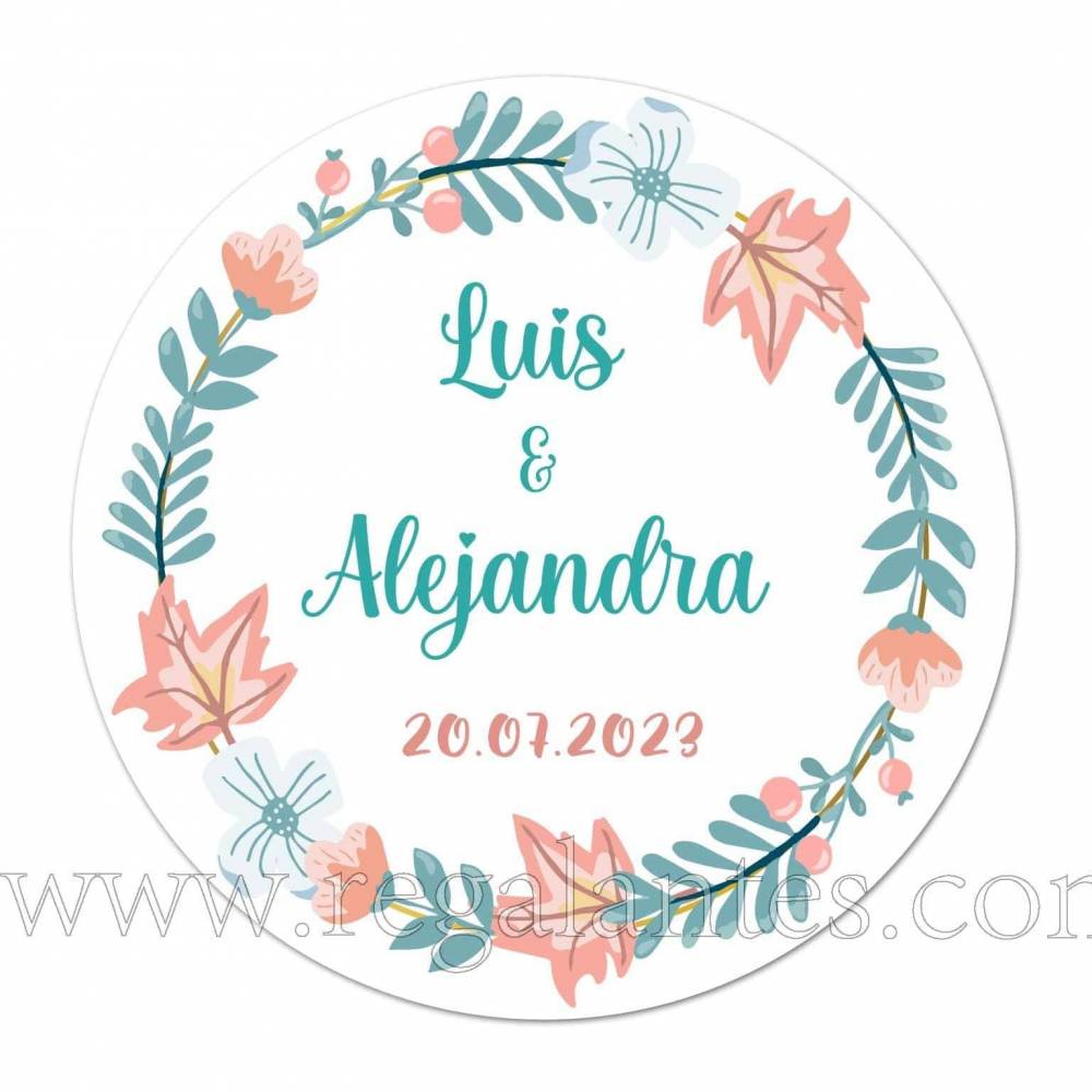 Pegatinas circulares personalizadas con flores para bodas - Pegatinas Y Etiquetas Personalizadas boda