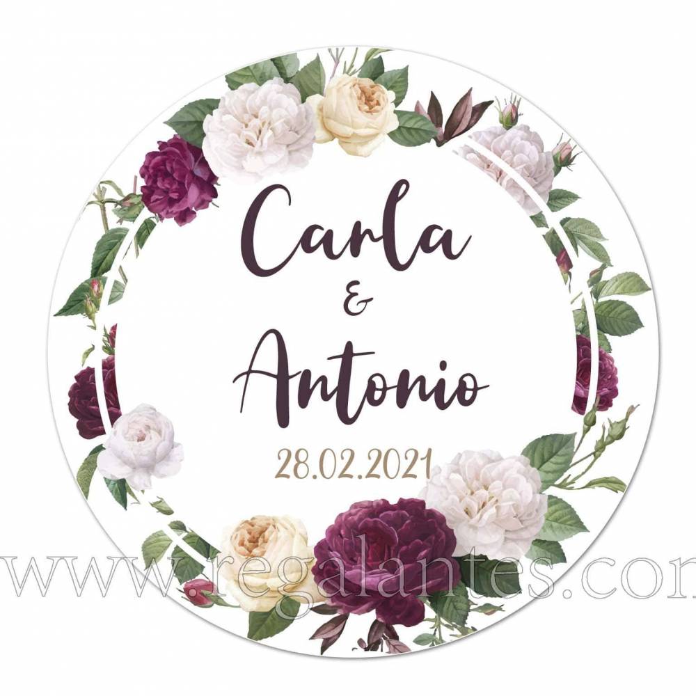 ▷ Pegatina de boda para personalizar con nombres y "Violet" &#x2764;&#xFE0F; | Regalantes.com