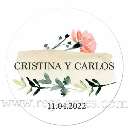 Pegatina personalizada para bodas con diseño de hojas y flores - Pegatinas Y Etiquetas Personalizadas boda