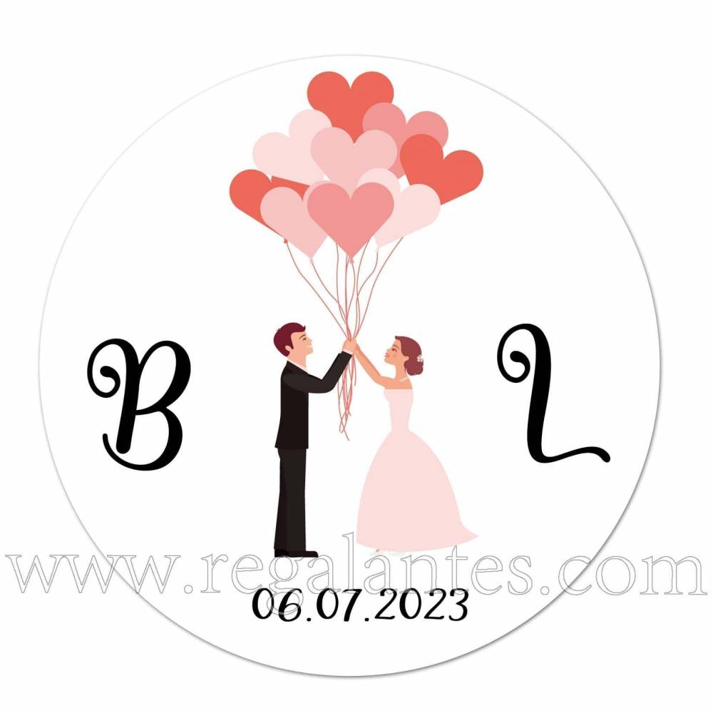 Pegatina personalizada con novios y globos - Pegatinas Y Etiquetas Personalizadas boda
