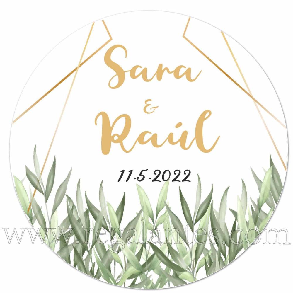 Pegatinas personalizadas para bodas con bonito diseño de hojas - Pegatinas Y Etiquetas Personalizadas boda