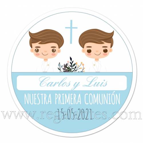 Pegatinas personalizadas para comunión de niños gemelos - Pegatinas Y Etiquetas Personalizadas Comunión