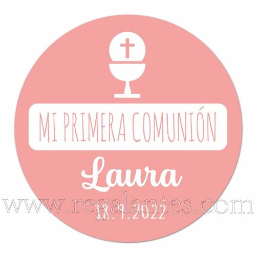 Pegatina rosa para comunión personalizada - Pegatinas Y Etiquetas Personalizadas Comunión