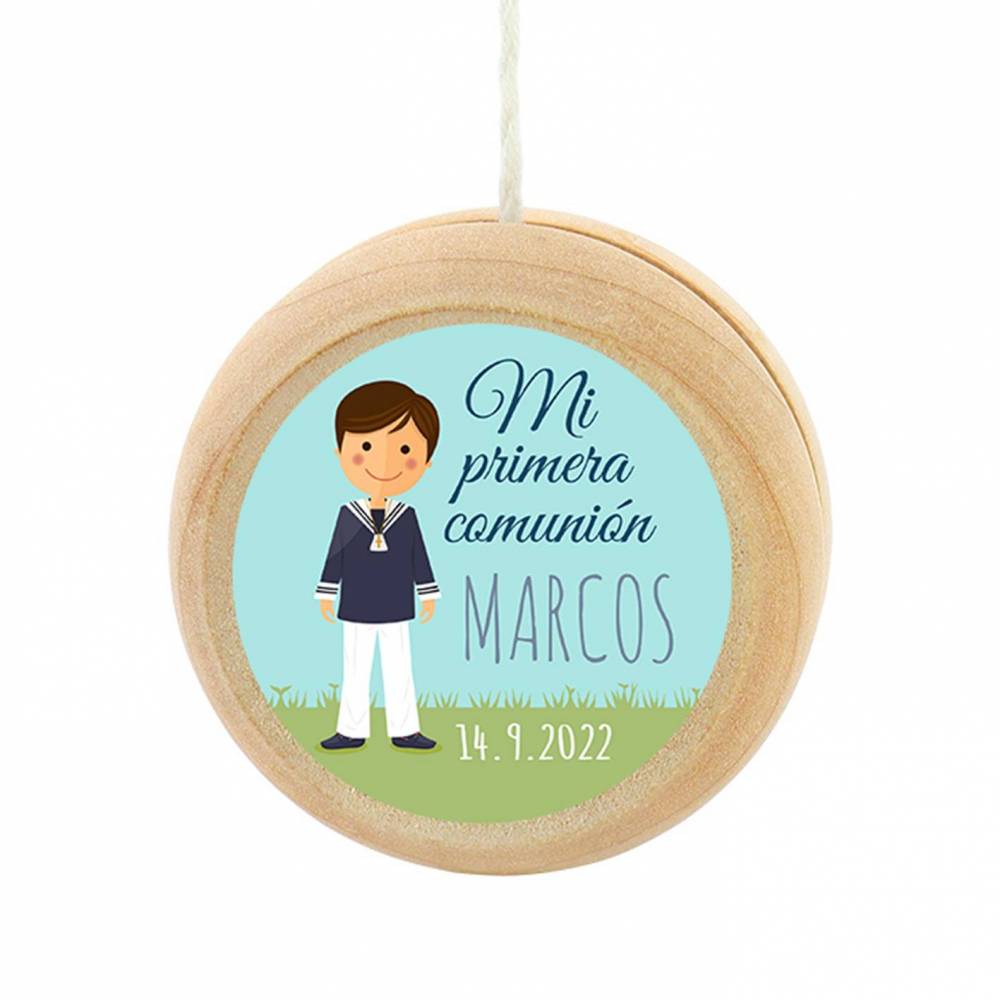 Yoyo pegatina personalizada modelo Marcos para niño comunión - Detalles para comunión