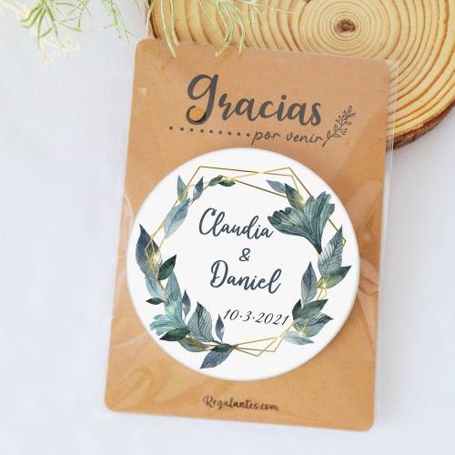 Chapa personalizada con espejo "Diana" detalles boda - Chapas Espejos Personalizados Boda