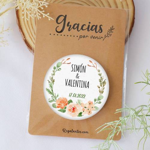 Chapa con espejo personalizada "Macedonia" detalles boda - Chapas Espejos Personalizados Boda