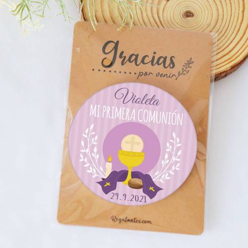 Chapa personalizada con espejo "Violeta" detalles comunión - Chapas Espejos Personalizados Comunión