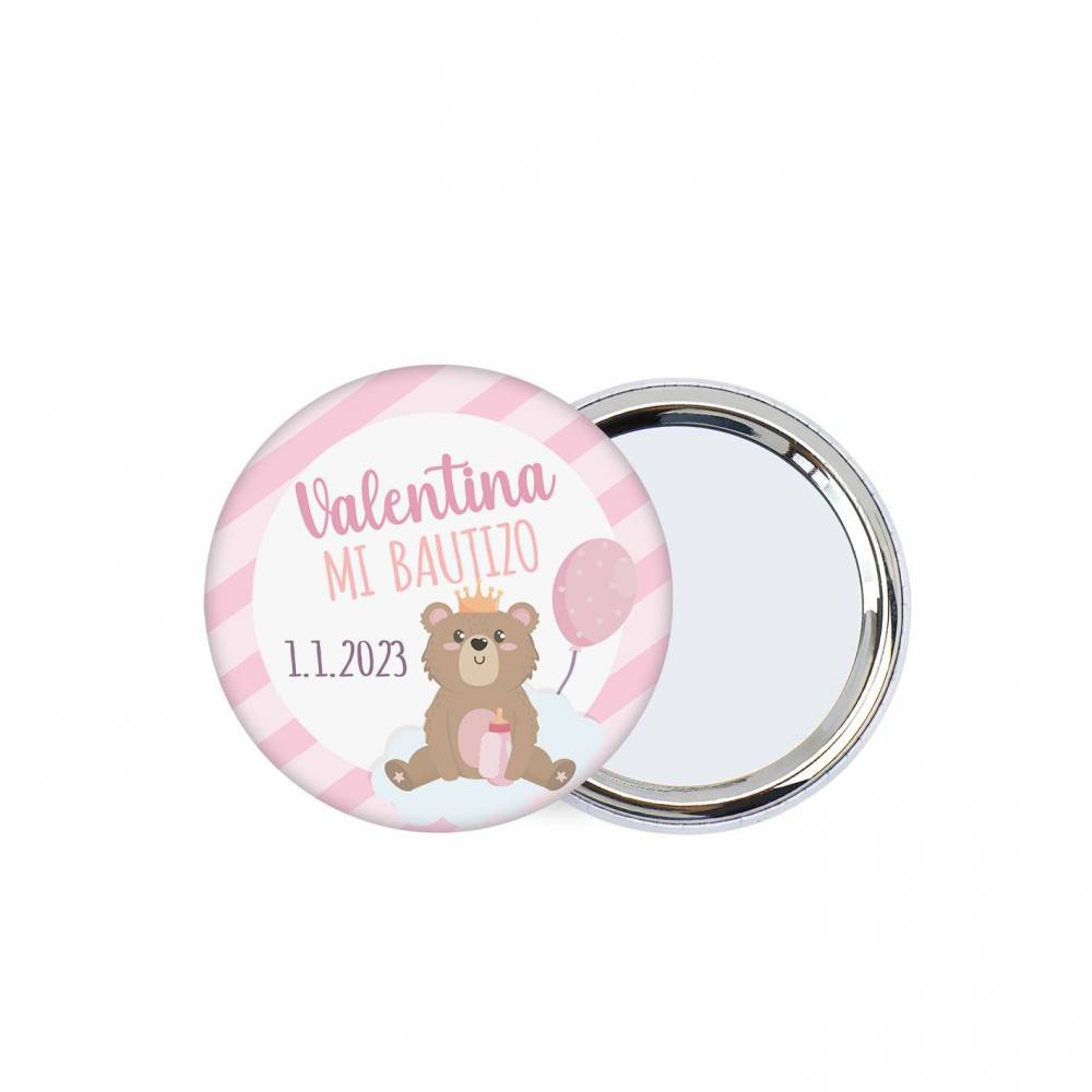 Chapa con espejo personalizada "Valentina" detalles bautizo - Chapas Espejos Personalizados Bautizo