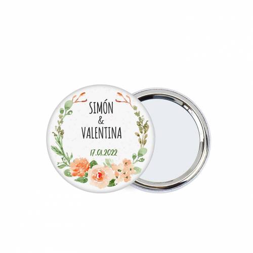 Chapa con espejo personalizada "Macedonia" detalles boda - Chapas Espejos Personalizados Boda